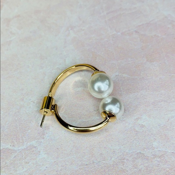 NEW Double Sided Faux Pearl & Gold Hoop Earrings - Picture 6 of 11